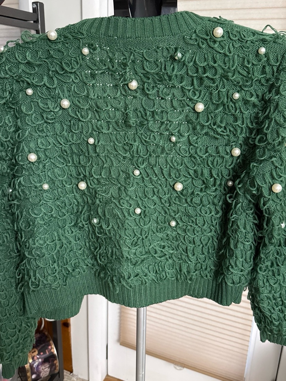 Mighty Fine Emerald Green Pearl-Embellished Loop-Knit Cardigan - Picture 7 of 7